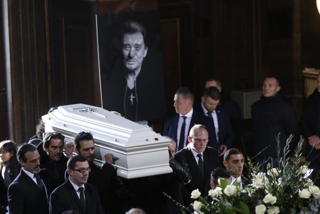 The coffin of late French rocker Johnny Hallyday. (Thibault Camus/AP)