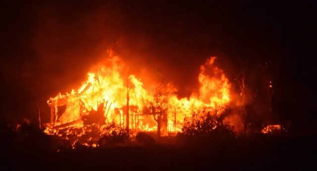 A home burns early on Sunday morning off Gobernador Canyon Road in Carpinteria (Mike Eliason/Santa Barbara County Fire Department via AP)