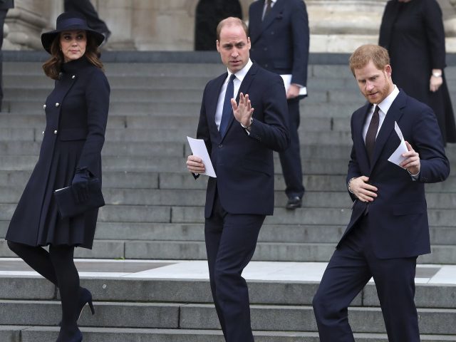 Kate, William and Harry leaving St Paul's Cathedral after the service (Daniel Leal-Olivas/PA)