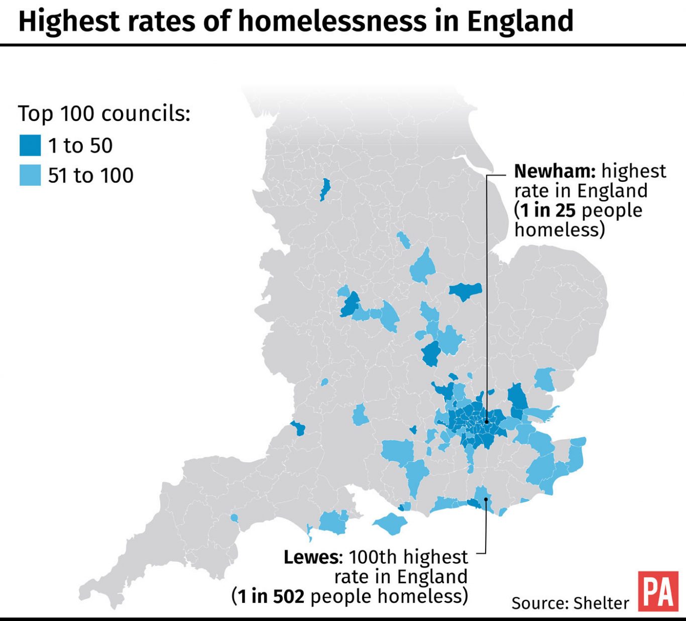 Highest rates of homelessness in England