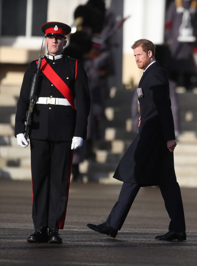 Prince Harry arrives at the Royal Military Academy. (Steve Parsons/PA)