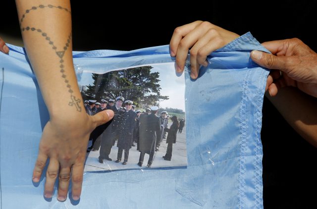 Families of the 44 crew members of the submarine ARA San Juan march in Mar del Plata, Argentina (Vicente Robles/AP)