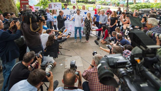 The parents of baby Charlie Gard, Connie Yates and Chris Gard, speak to the media in London (Dominic Lipinski/PA)