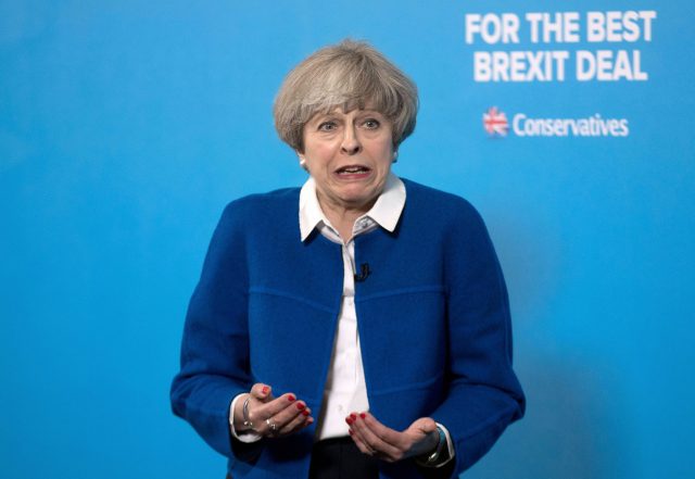 Prime Minister Theresa May speaks during a General Election campaign visit to Wolverhampton (Steve Parsons/PA)