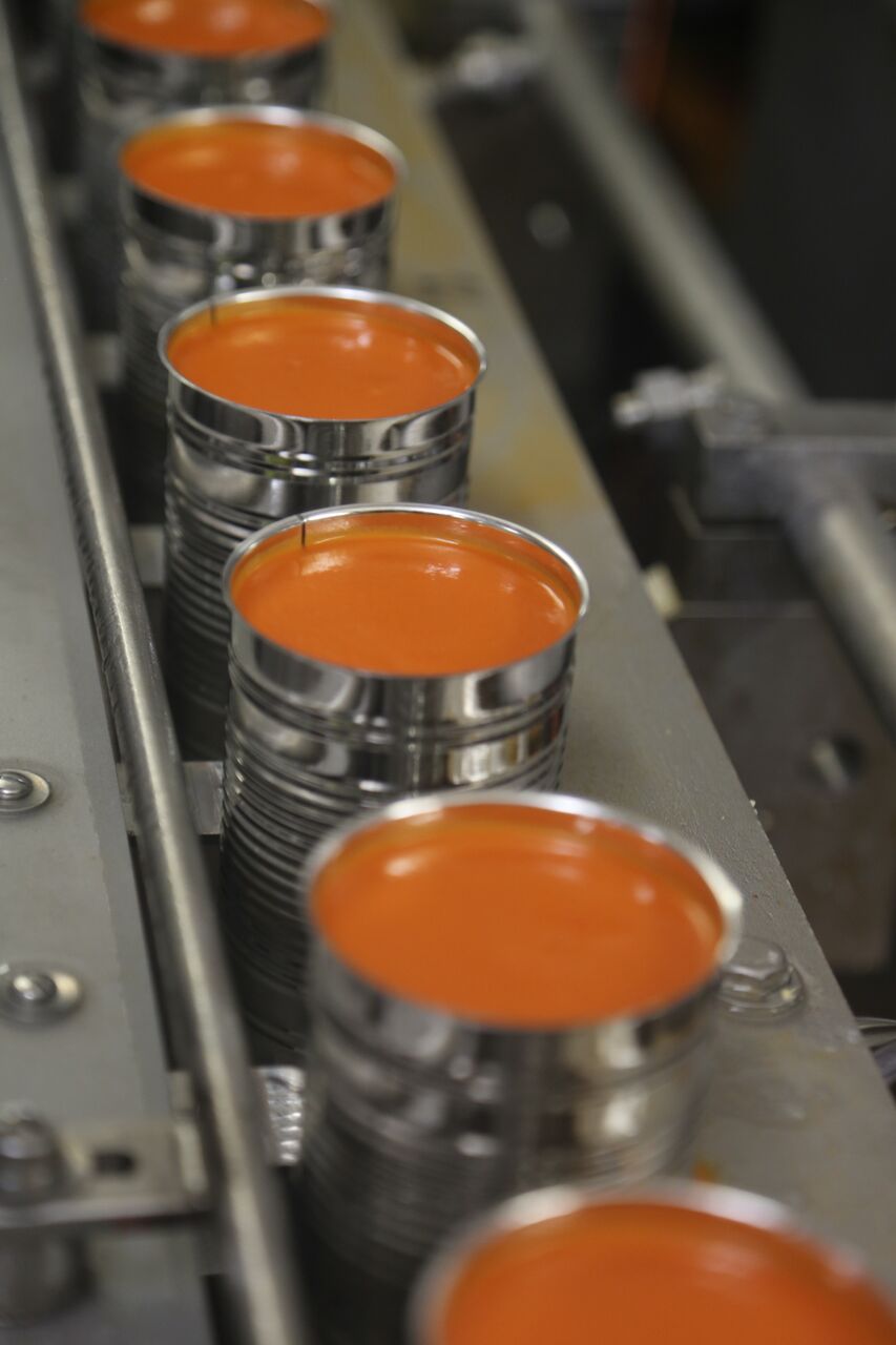 Tomato soup cans at the Heinz factory in Wigan (Heinz/Susan Kennedy/PA)