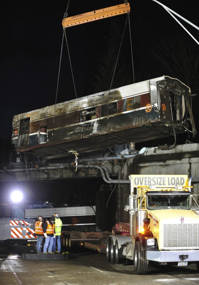 Amtrak carriage lifted off tracks