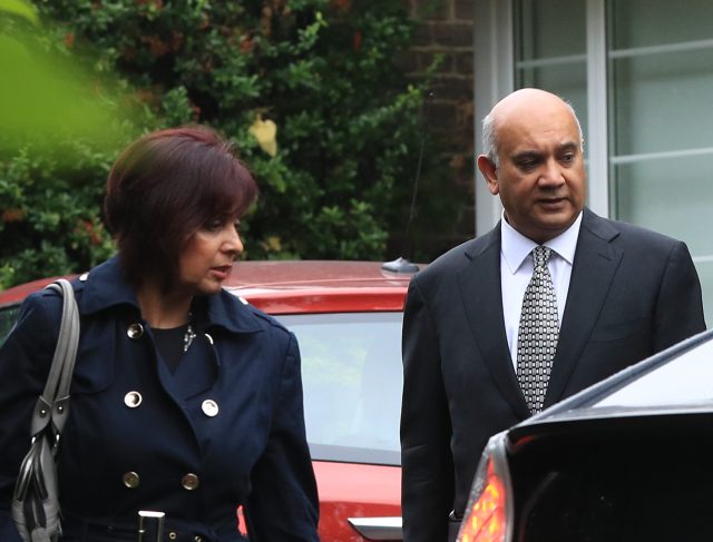 Keith Vaz outside his home in Stanmore, London, with his wife Maria in 2016 (Jonathan Brady/PA)