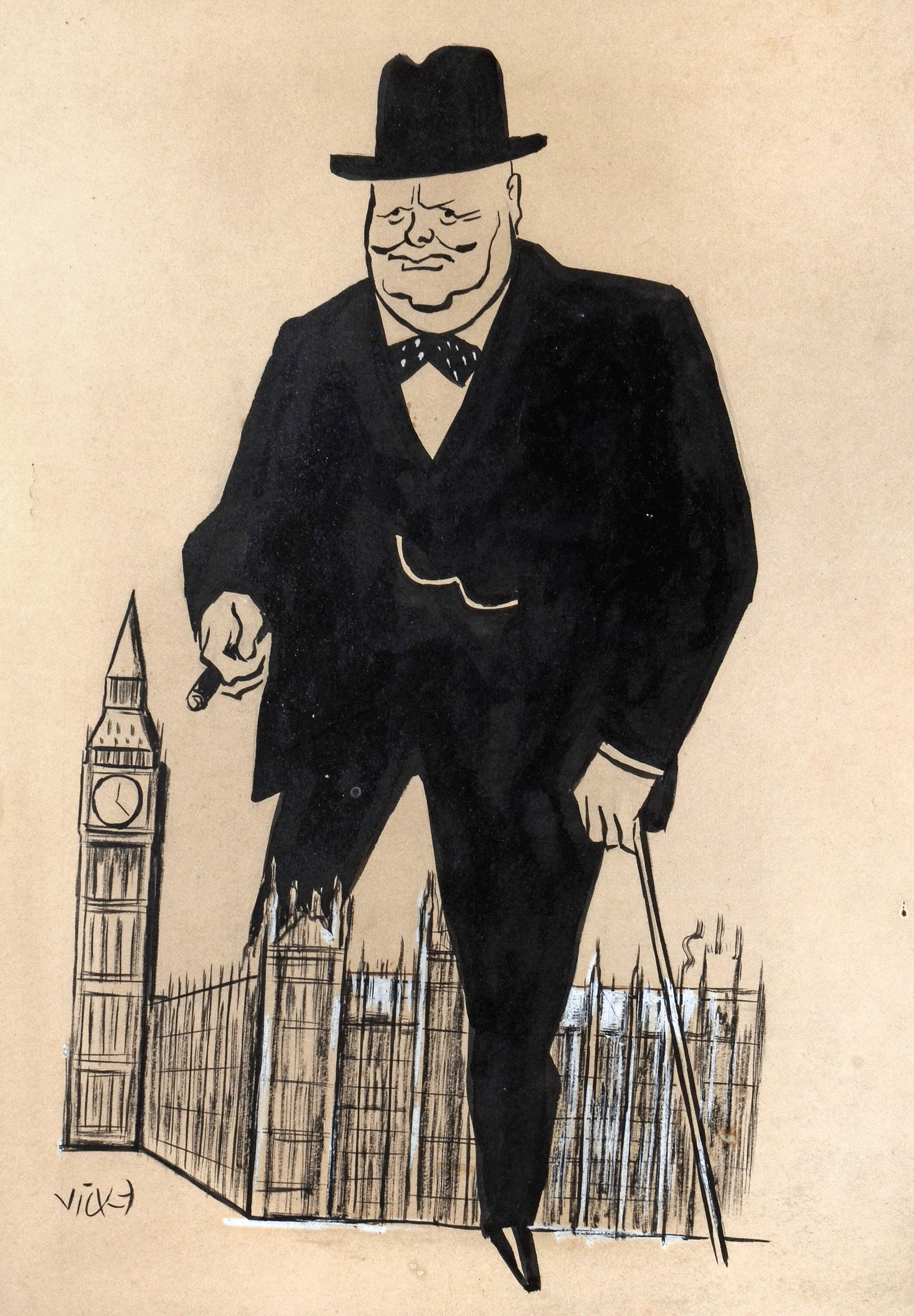 Winston Churchill is conquering the house, by Vicky (Victor Weisz).