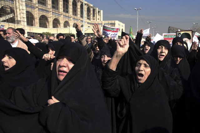 Iranian hard-liners rallied to support the country's supreme leader (Ebrahim Noroozi/AP)