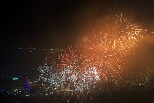 Fireworks explode above Singapore (Wong Maye-E/AP)