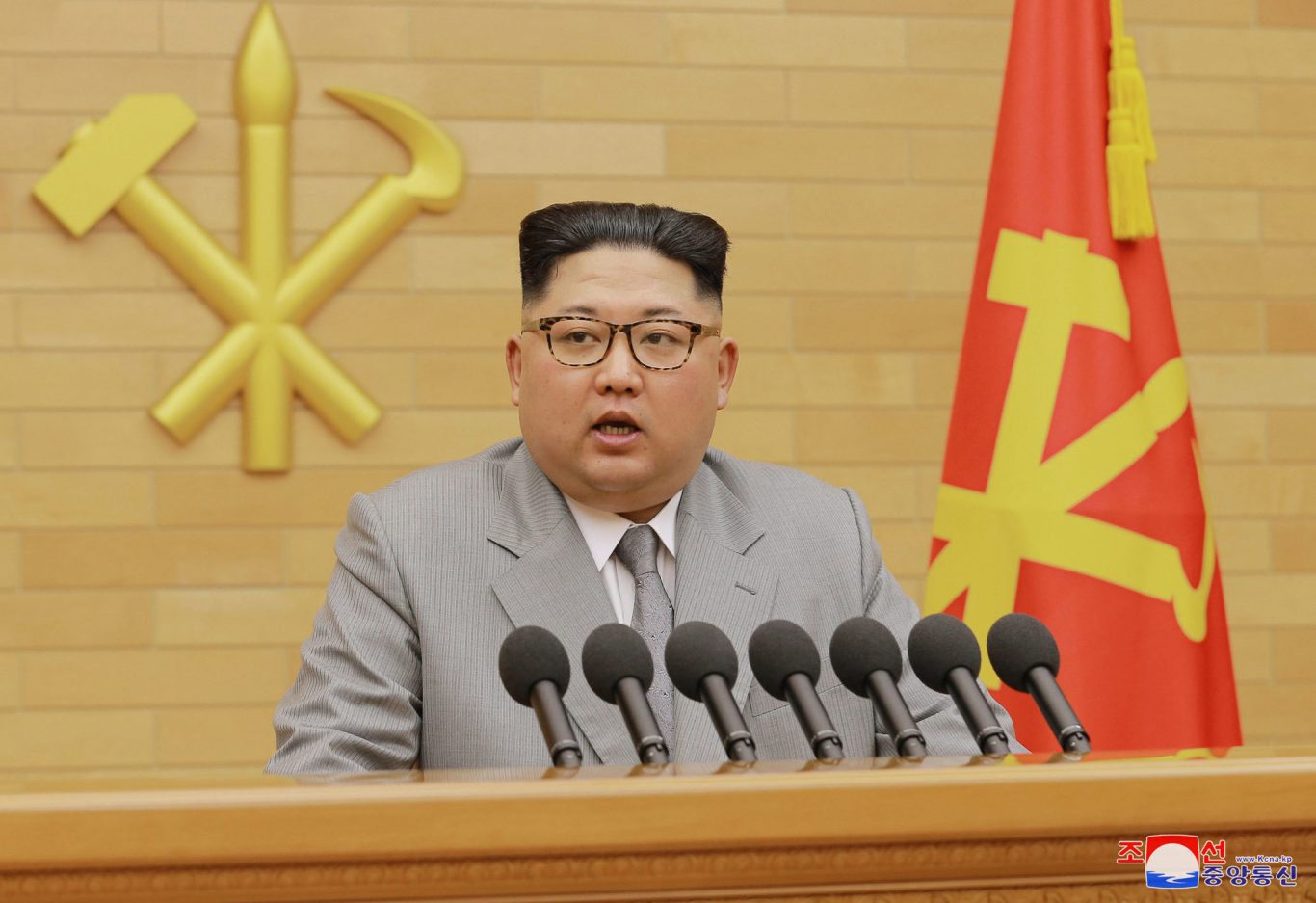 Kim Jong Un delivers his New Year's speech  (Korean Central News Agency/Korea News Service via AP)