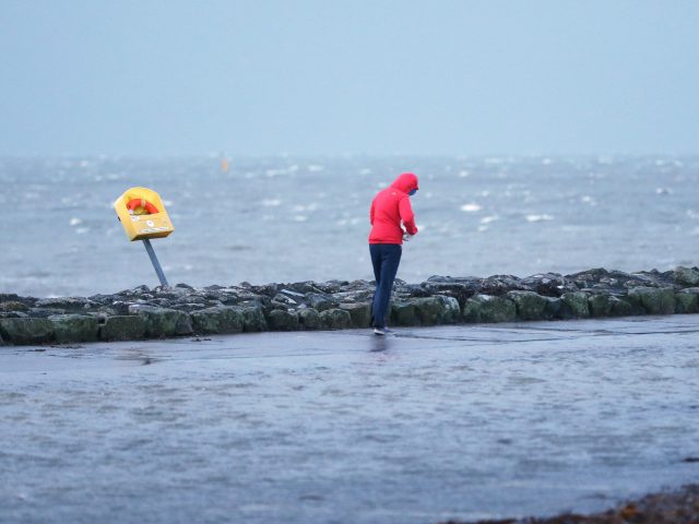 A flooded coastal car park in Salthill, Galway 