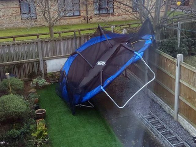 A trampoline that blew over in Leeds