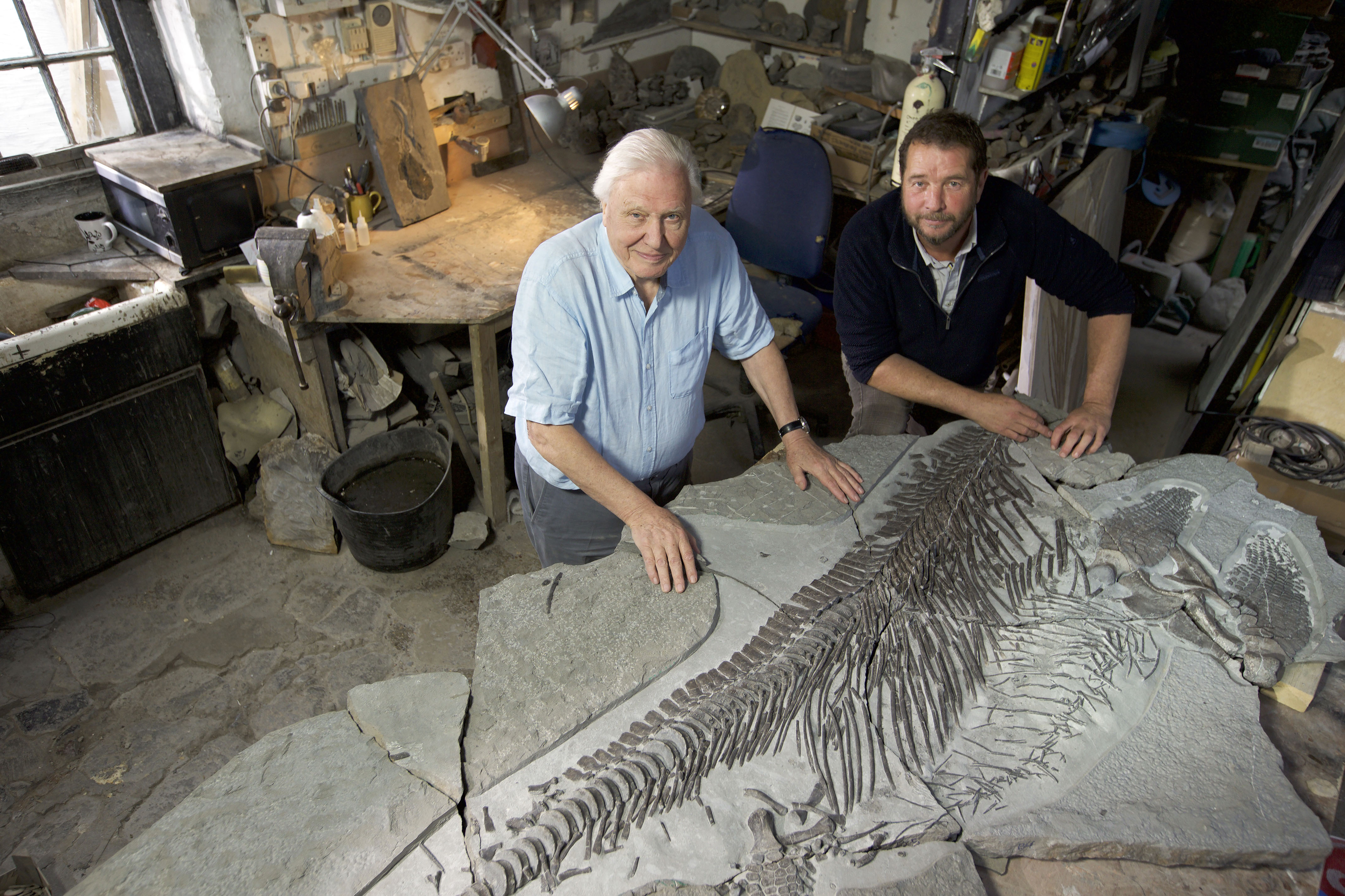 Attenborough and Chris Moore (BBC Pictures/Robin Cox/PA)