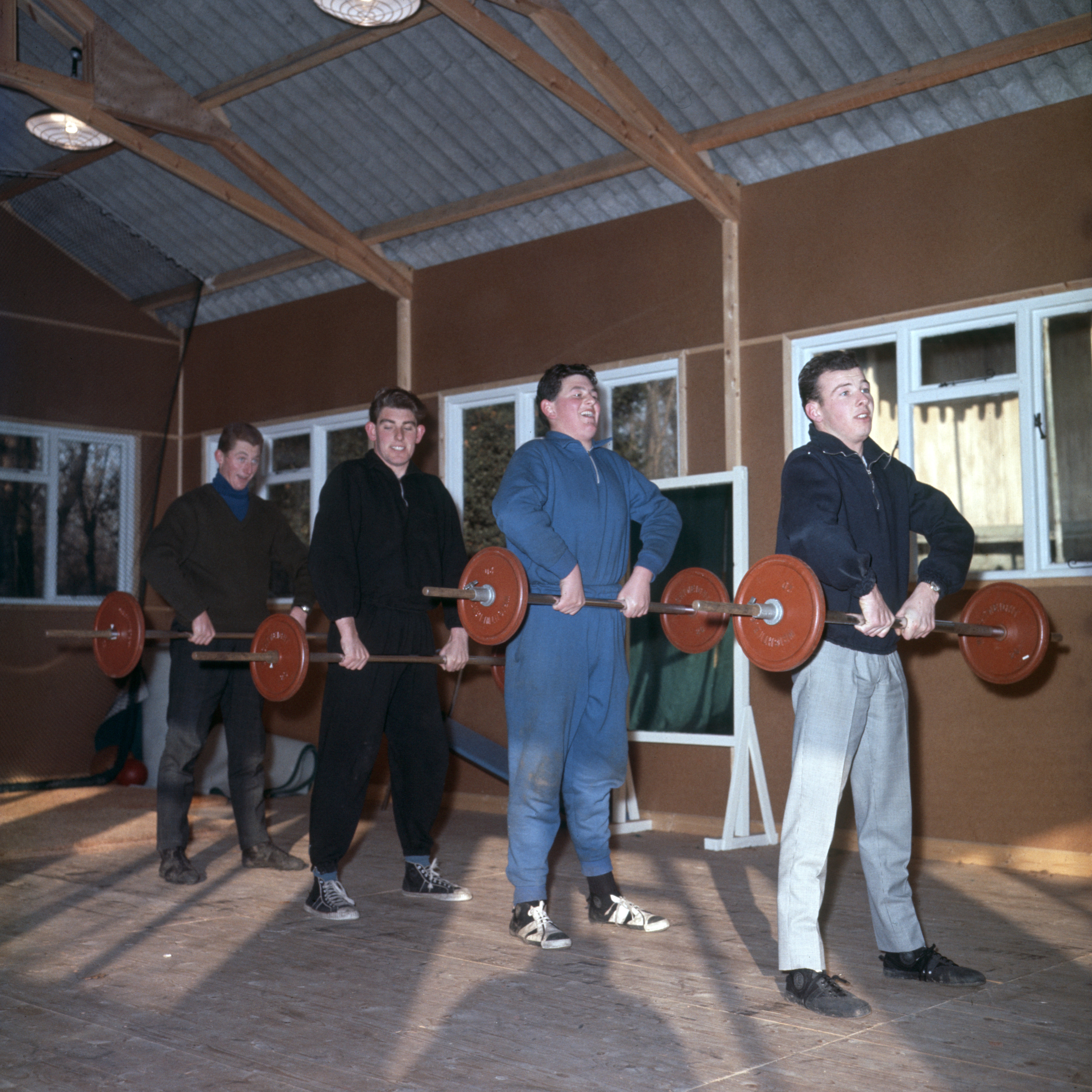 The Butten Boys, Britain's young golfing hopes, at weight training in a gymnasium at Sundridge Park in 1965 (PA)