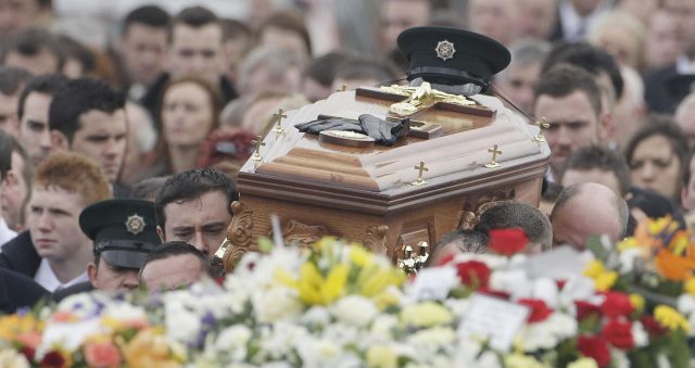 The coffin of PSNI Constable Ronan Kerr (Niall Carson/PA)