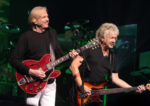 Justin Hayward and John Lodge of the classic rock band The Moody Blues perform in concert at the American Music Theater on Wednesday, March 12, 2014, in Lancaster, Pa. (Photo by Owen Sweeney/Invision/AP)