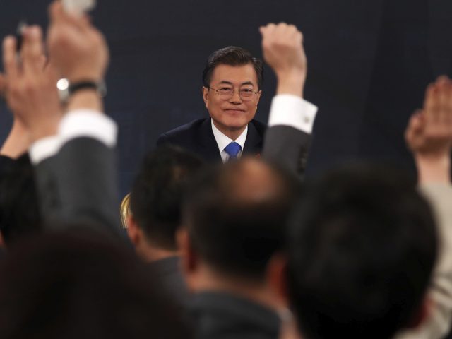 South Korea's Moon Jae-in takes question