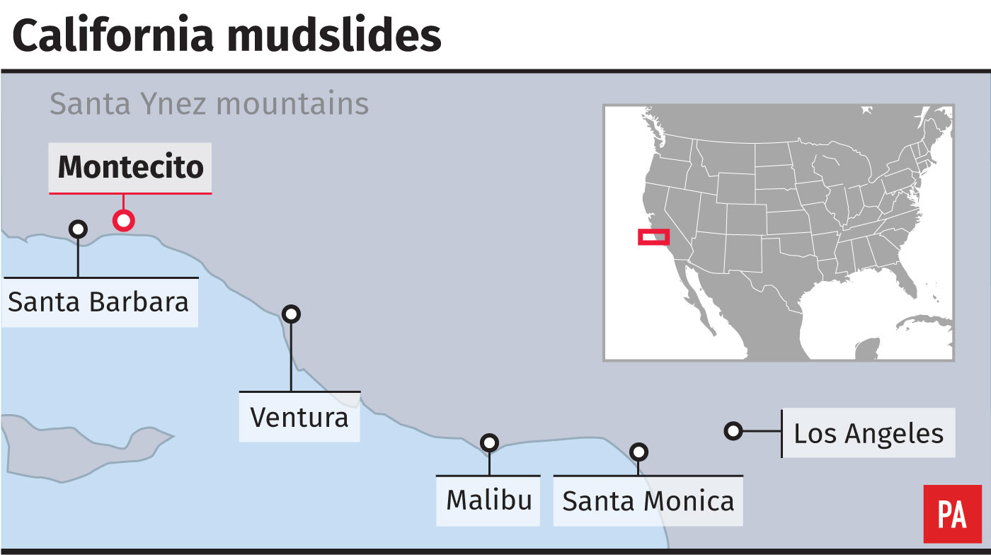 Map of Montecito in relation to other towns in California