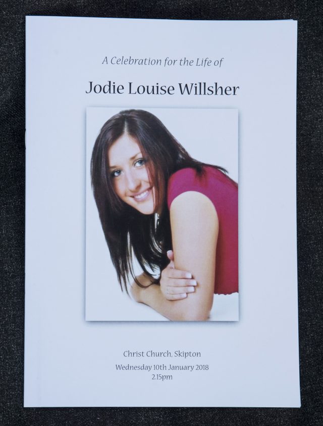 The front of an order of service ahead of the funeral of shop worker Jodie Willsher (Danny Lawson/PA)
