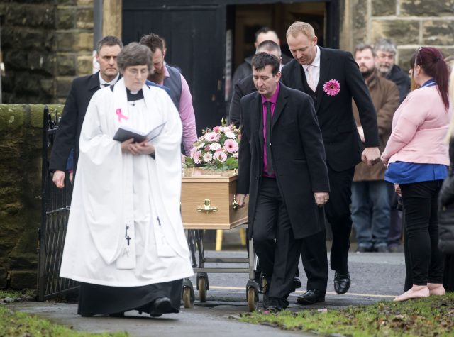 Malcolm Willsher takes the coffin of his wife, Jodie (Danny Lawson/PA)