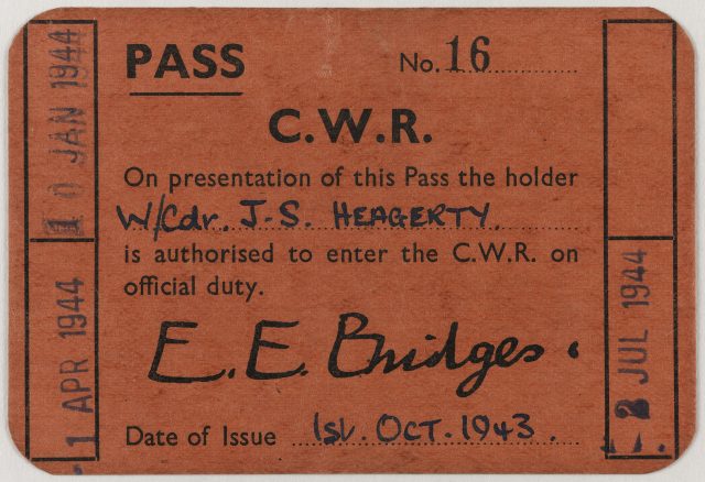 Wing Commander John Heagerty's security pass (Imperial War Museums/PA)