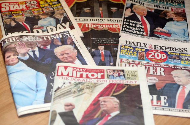 Newspapers on Trump inauguration