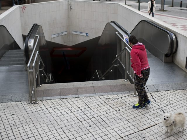 The deserted entrance to an Athens metro station 