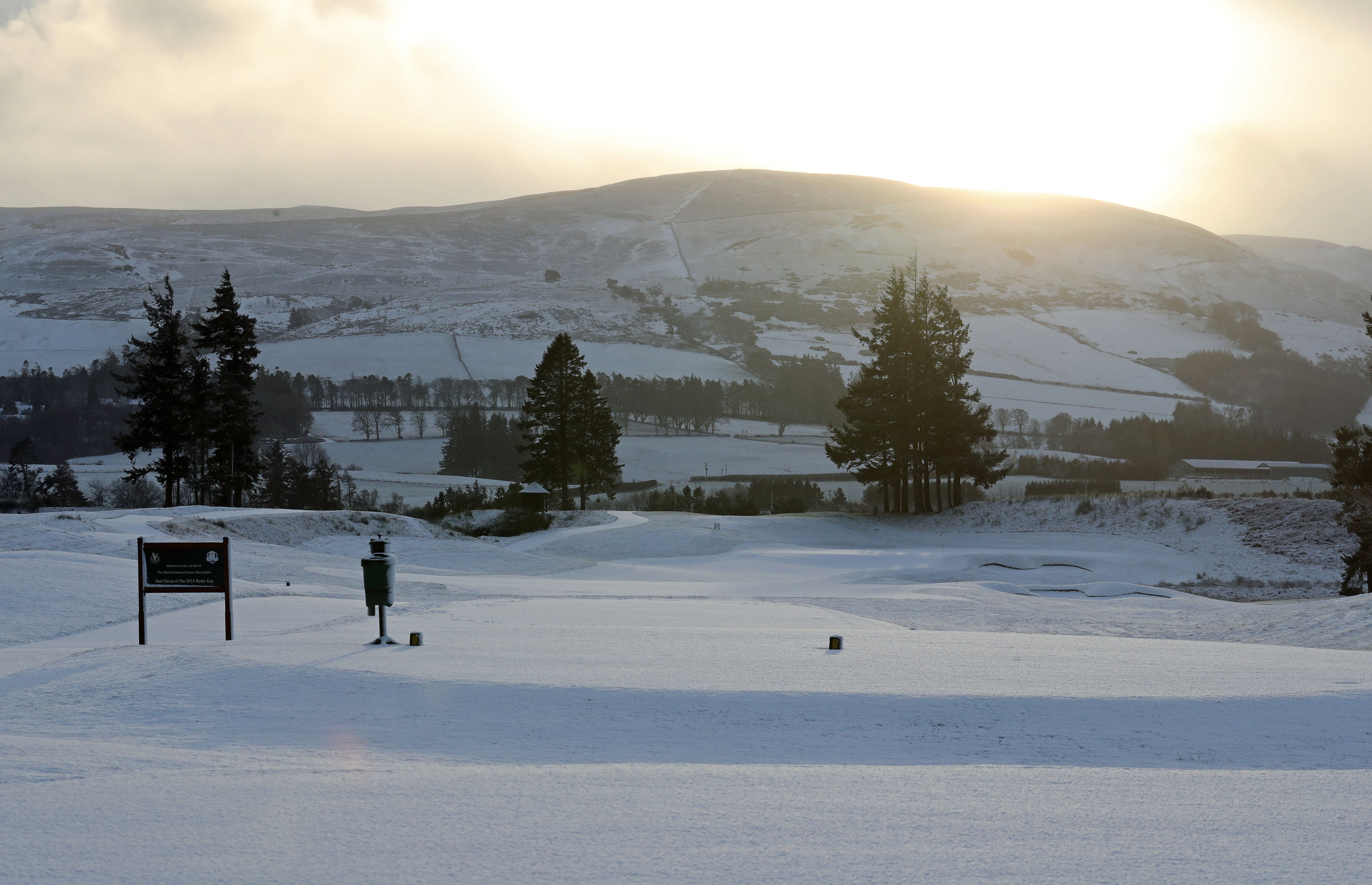 A snow-covered first tee at the PGA Centenary course at Gleneagles in Perthshire (Andrew Milligan/PA)