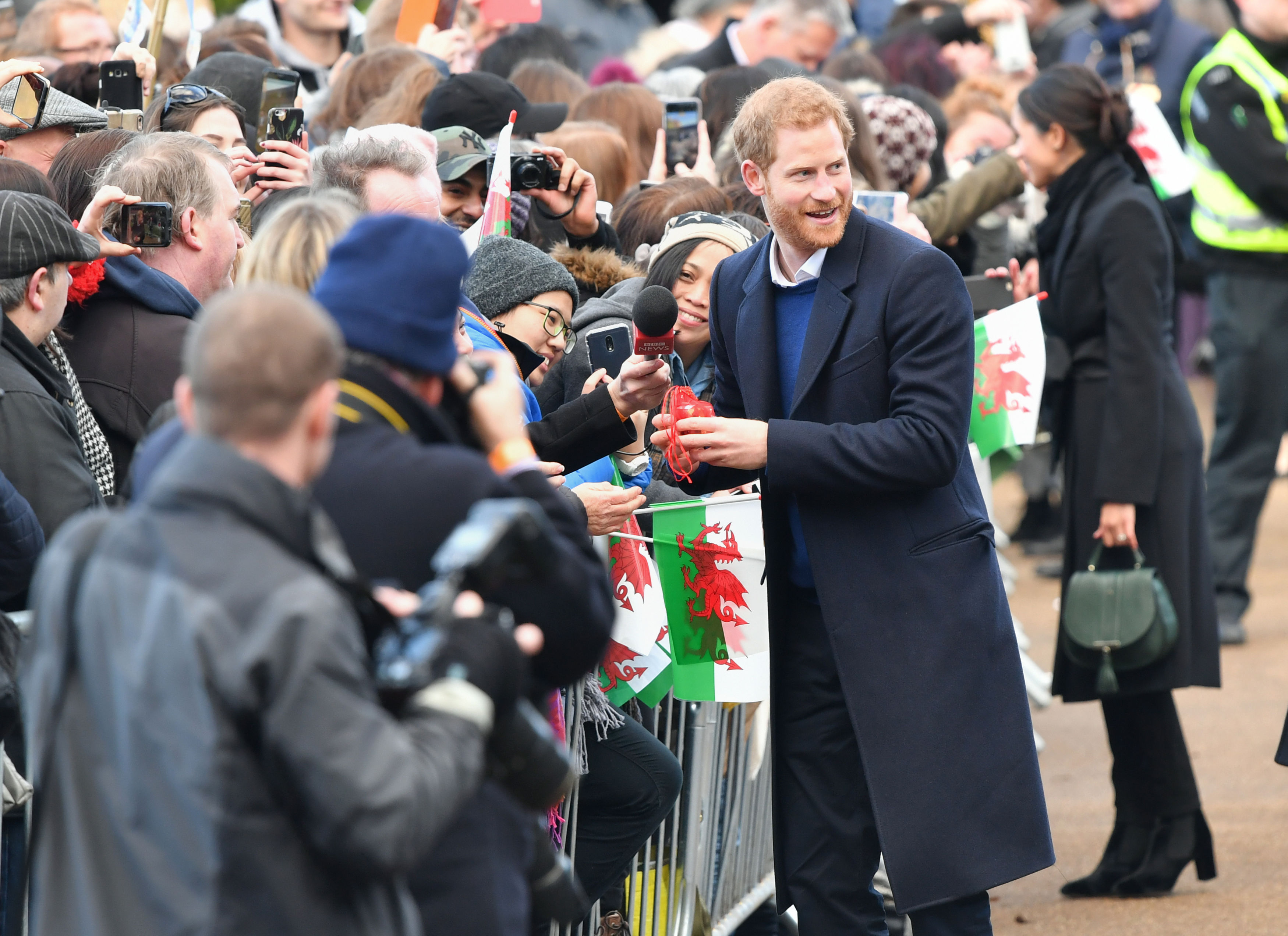 Prince Harry meets the crowds during a visit to Cardiff Castle (Ben Birchall/PA)