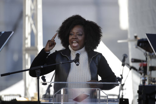 Viola Davis speaking to the crowd in Los Angeles