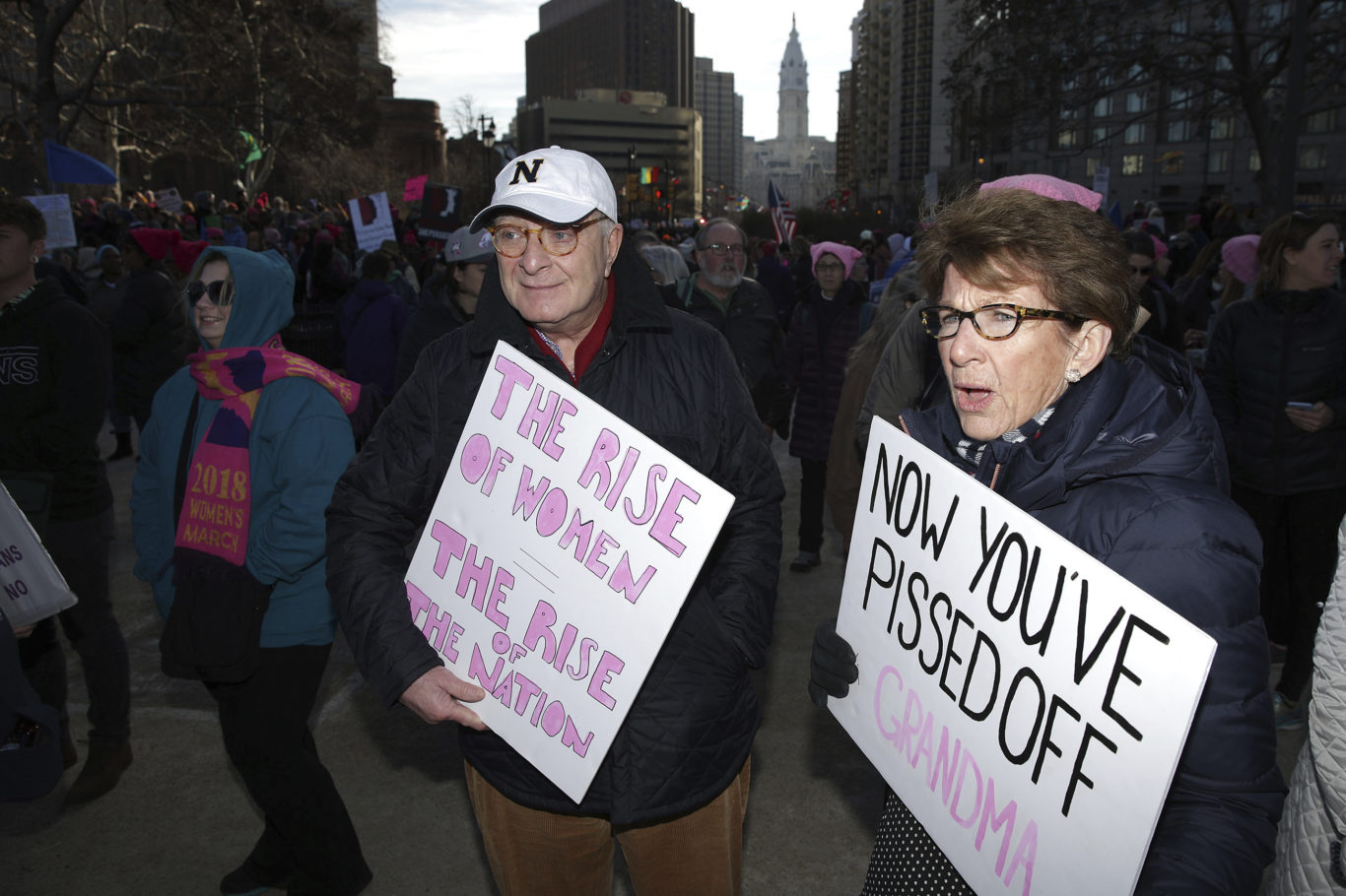 Jay and Peggy Chiappa at the start of the Women's March in Philadelphia (David Maialetti/AP)