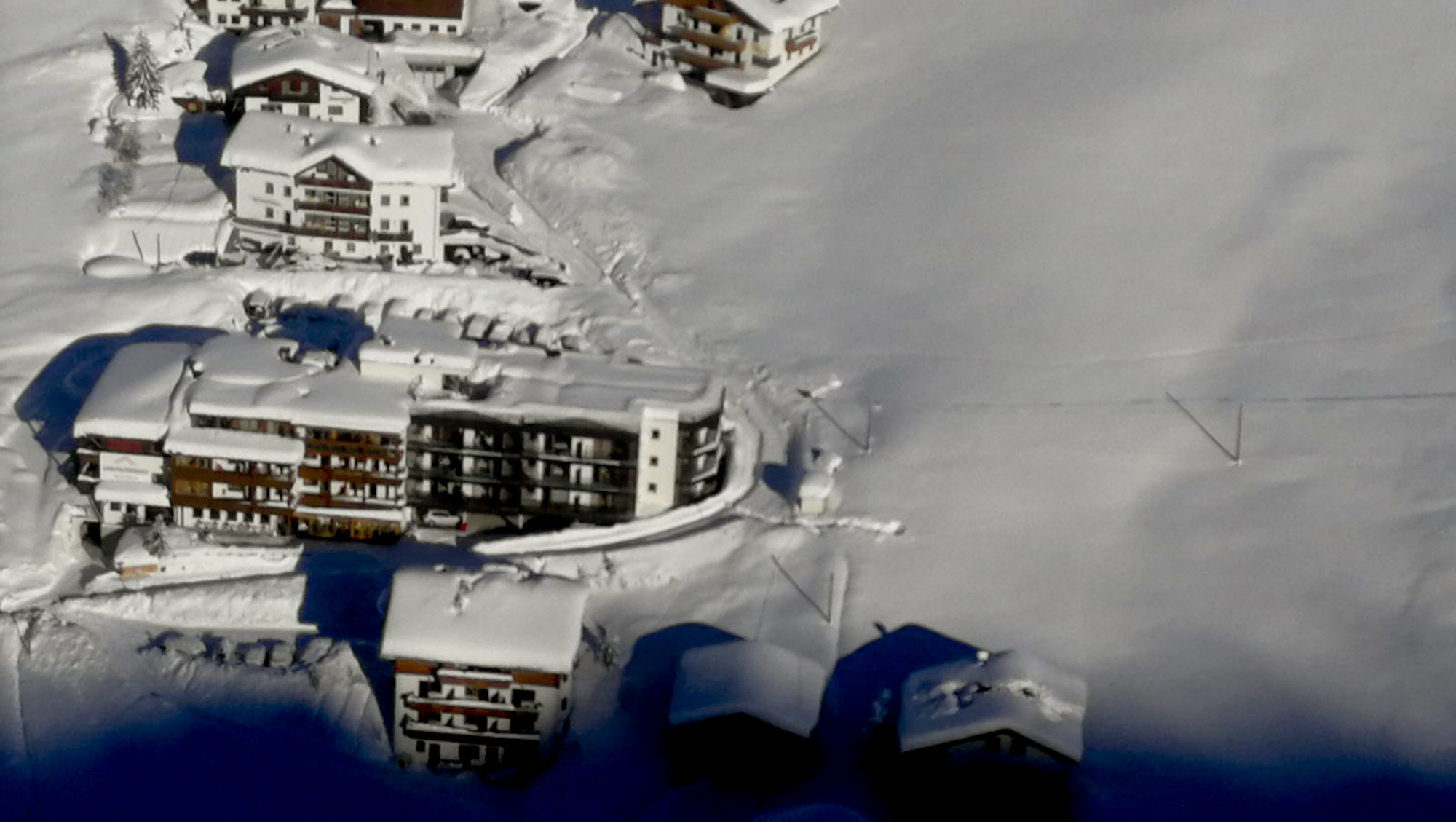 An aerial view of the Langtauferer hotel in the Venosta valley, northern Italy (Italian Army via AP)