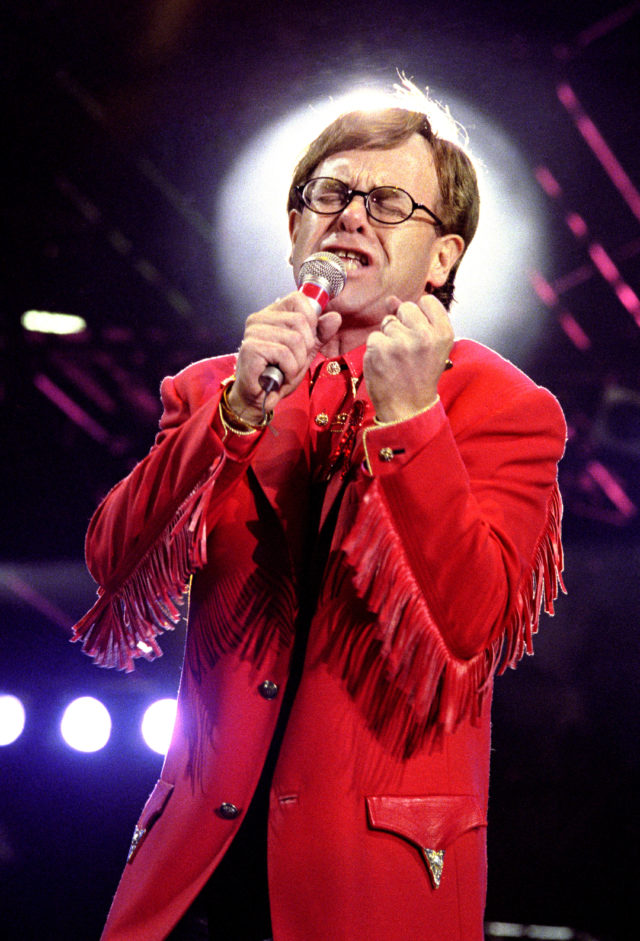 Elton John performing during the Freddie Mercury Tribute Concert at Wembley, London (PA)