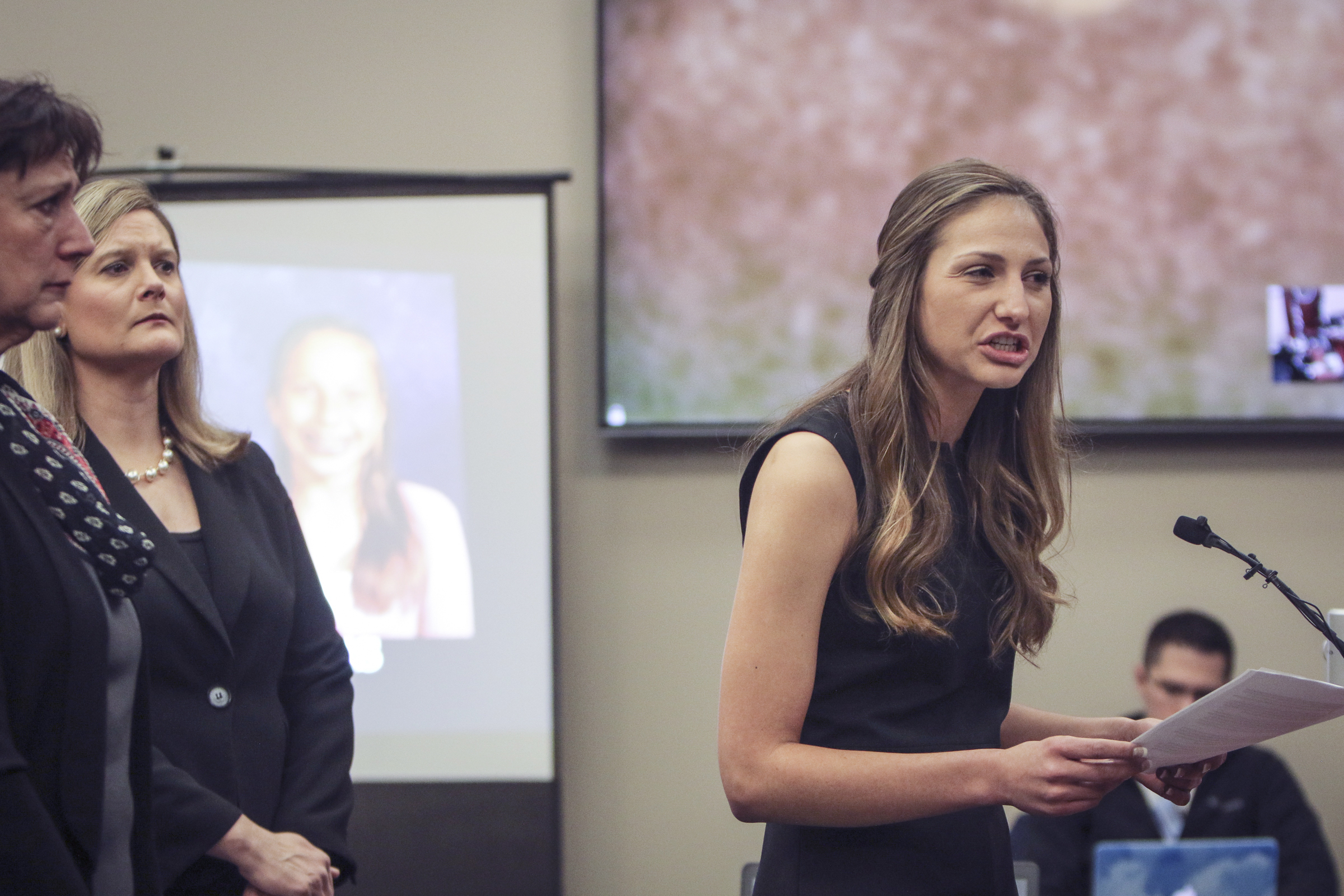 Kyle Stephens addresses Larry Nassar (Matthew Dae Smith/Lansing State Journal via AP)