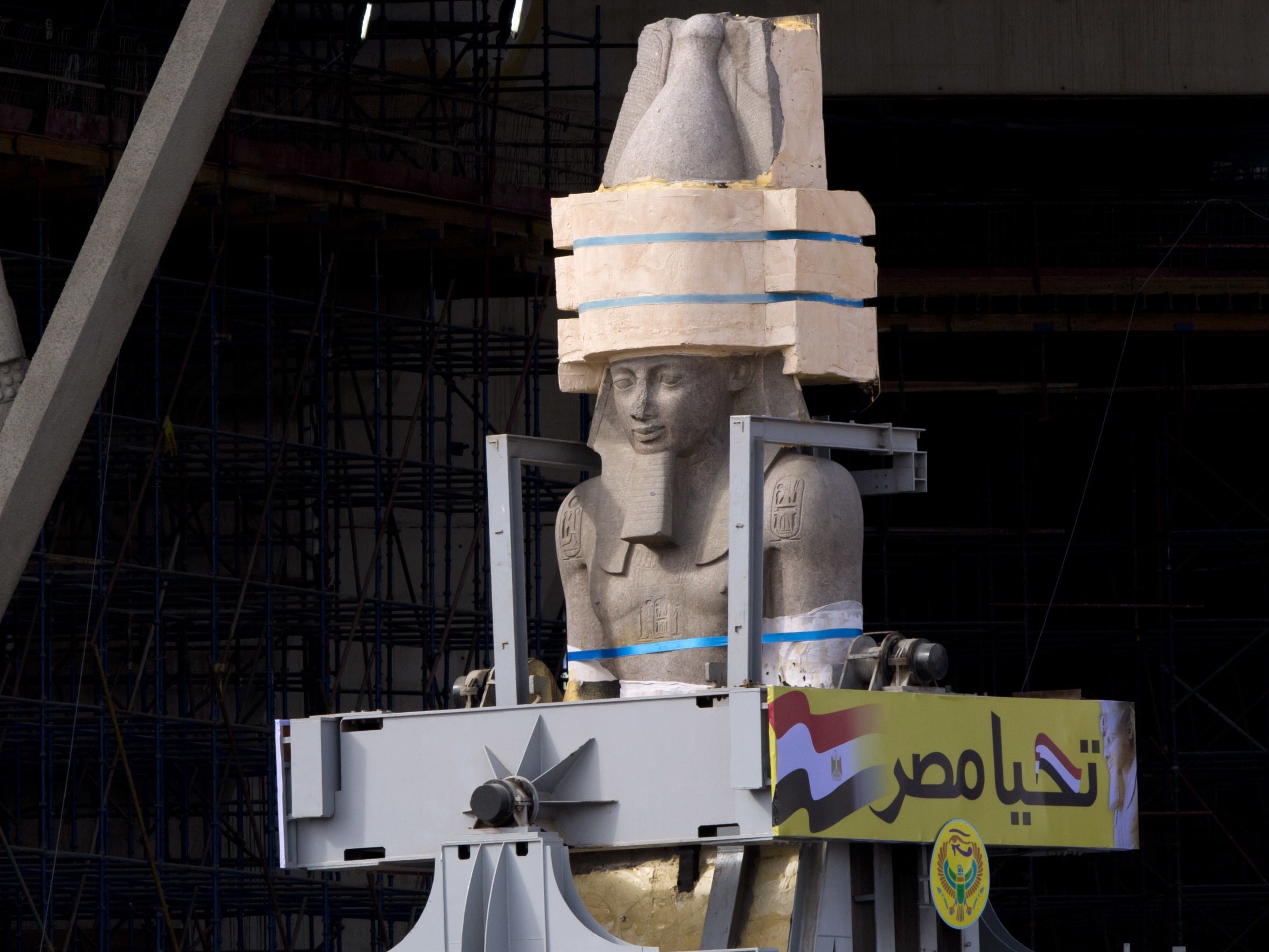 The statue of Ramses arrives at its new home (Amr Nabil/AP)