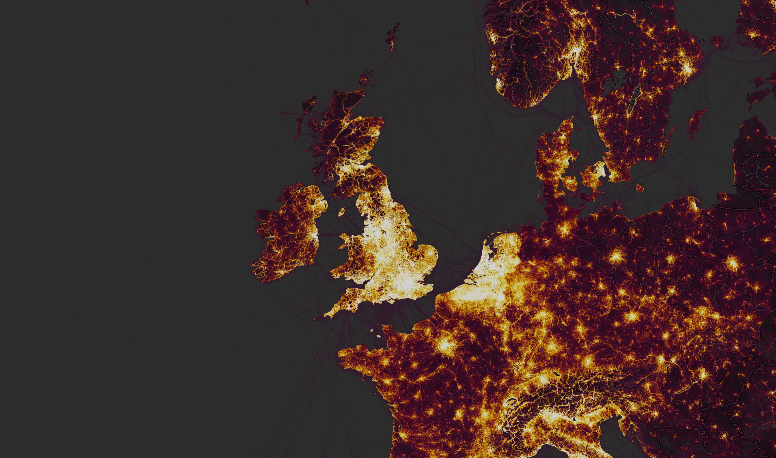 How Europe looks on Strava's heatmap (Screenshot)