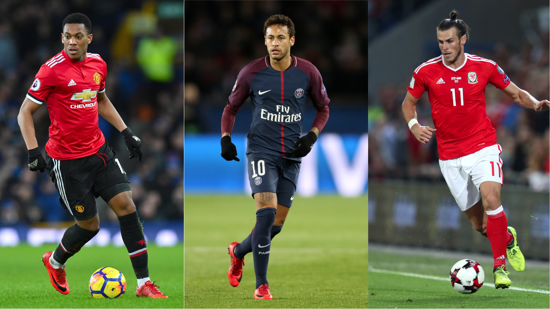 Anthony Martial, Neymar and Gareth Bale
