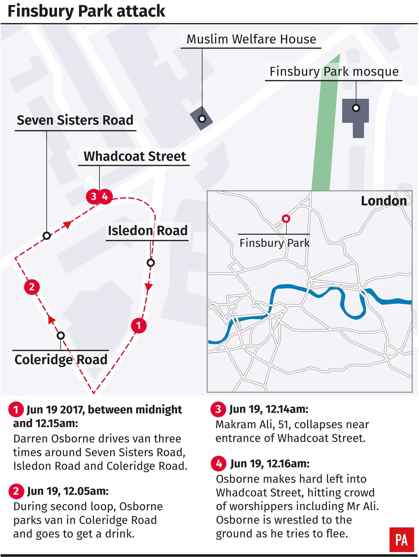 Graphic of the Finsbury Park attack (PA Graphics)