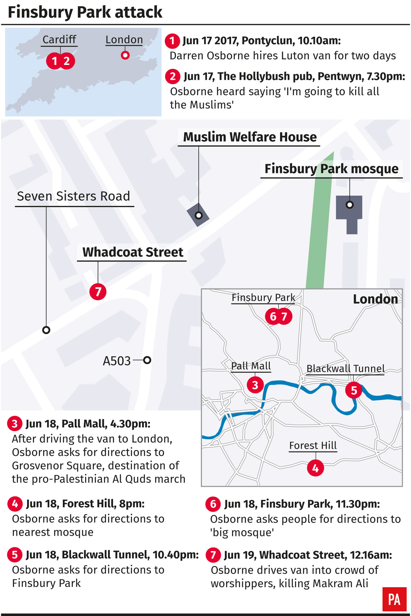 The Finsbury Park attack (Infographic by PA Graphics)