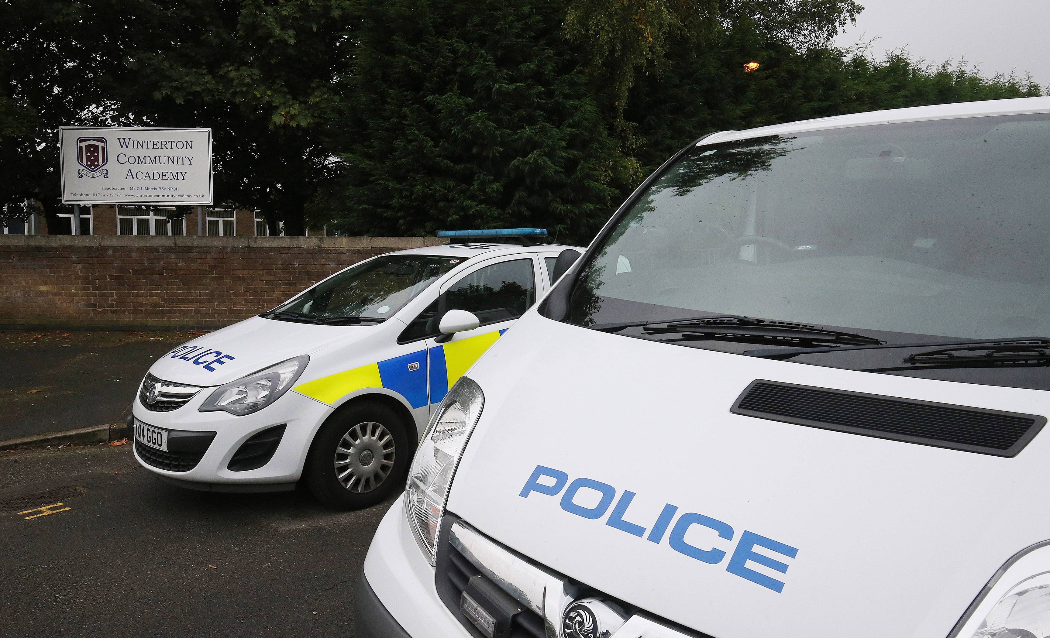 Police outside Winterton Community Academy in North Lincolnshire 