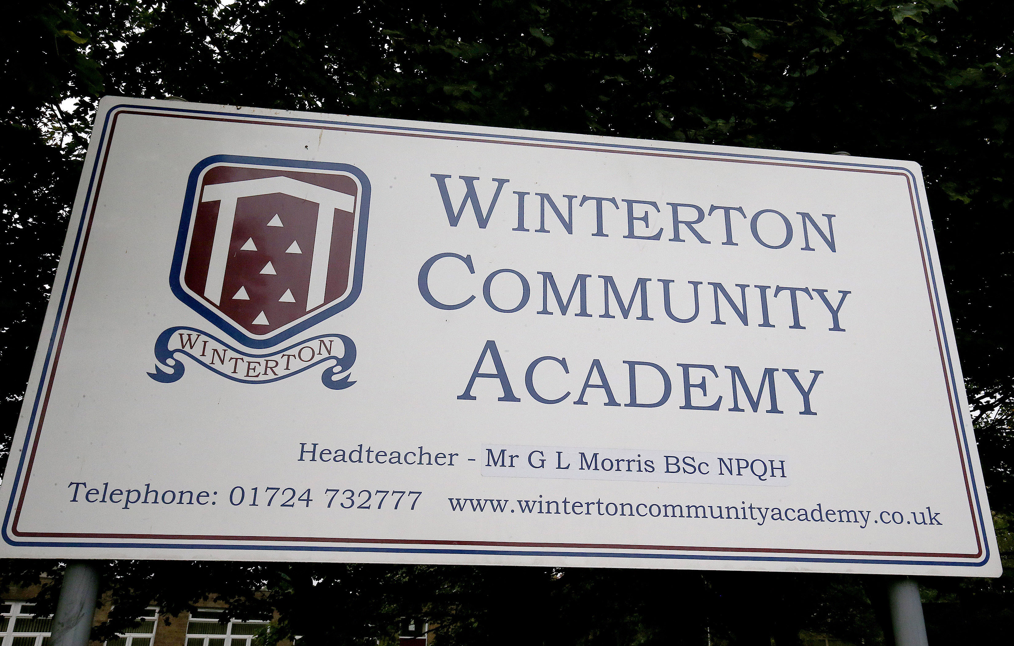 A sign for Winterton Community Academy in North Lincolnshire