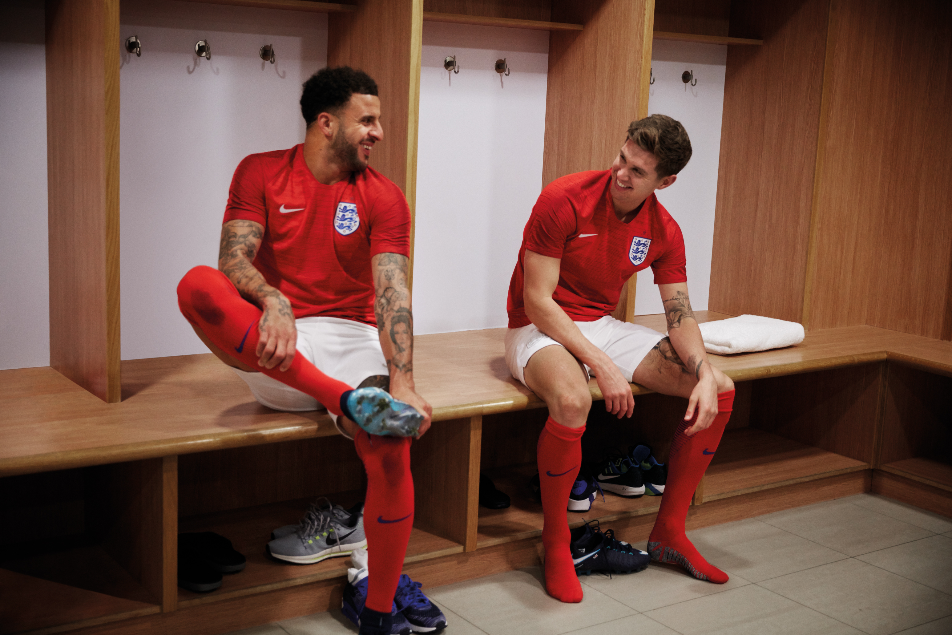 The red away kit on Kyle Walker and John Stones