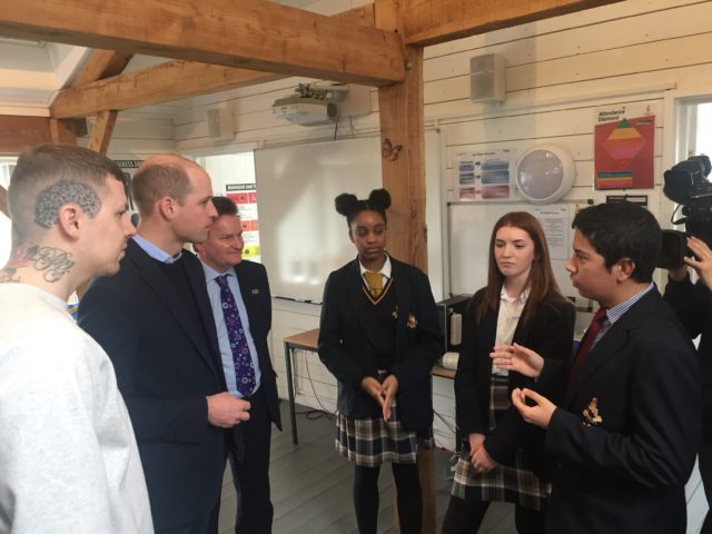 Rapper Professor Green, Duke of Cambridge, Burlington Danes Academy principal Michael Ribton and Academy pupils discuss online pressures young people face, (Tony Jones/PA).