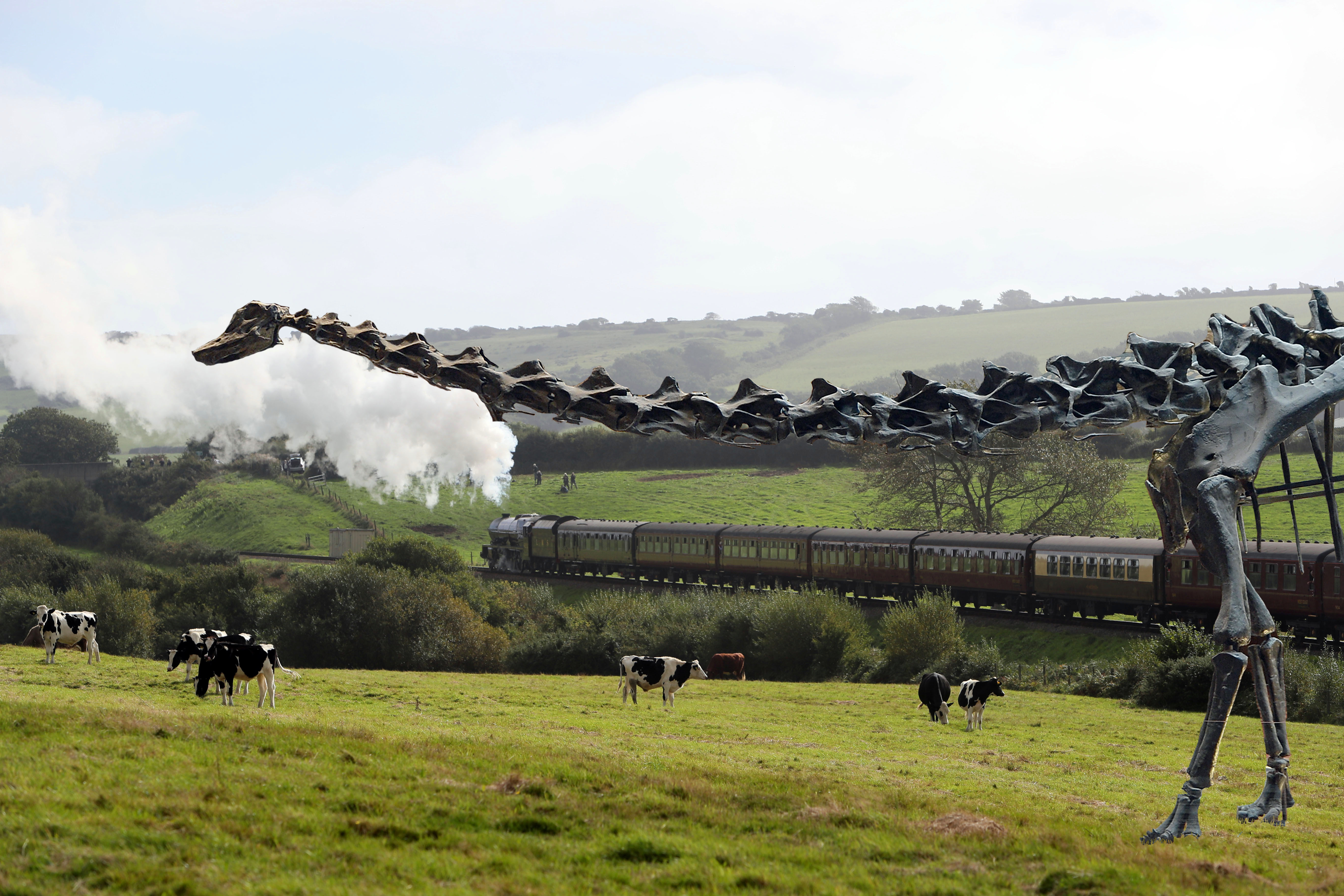 The Princess Elizabeth steam locomotive passes Corfe Castle in Dorset after it set off from London Victoria bound for Swanage as part of the Cathedral Express train service.