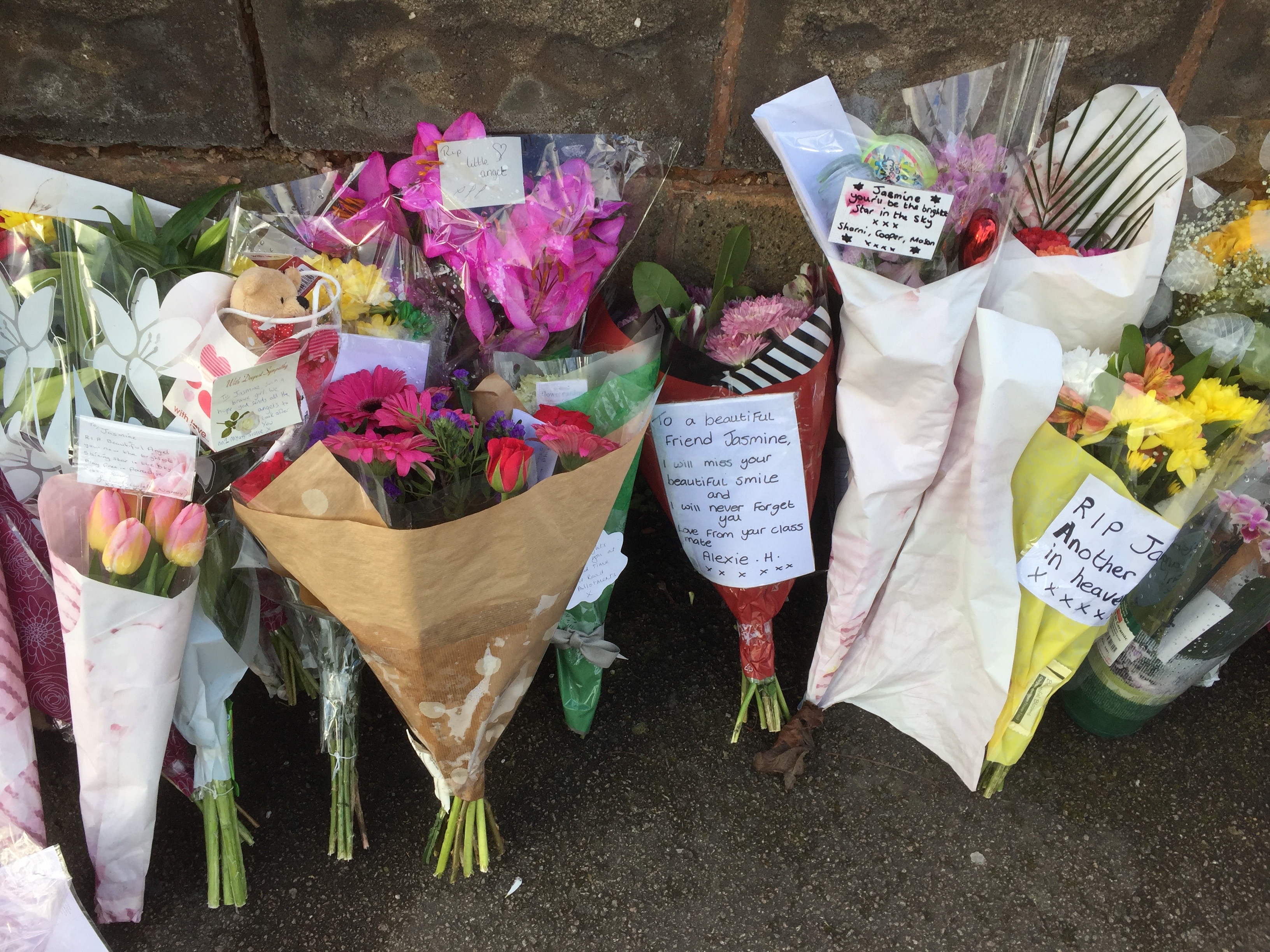 Flowers in Wolverhampton for 11-year-old Jasmine Forrester whose uncle has been charged over her death (Matthew Cooper/PA)