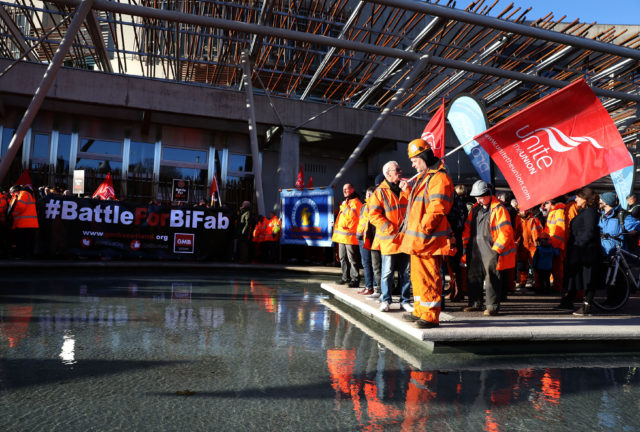 Workers marched to the Scottish Parliament last year to demand help for the yard (Andrew Milligan/PA)