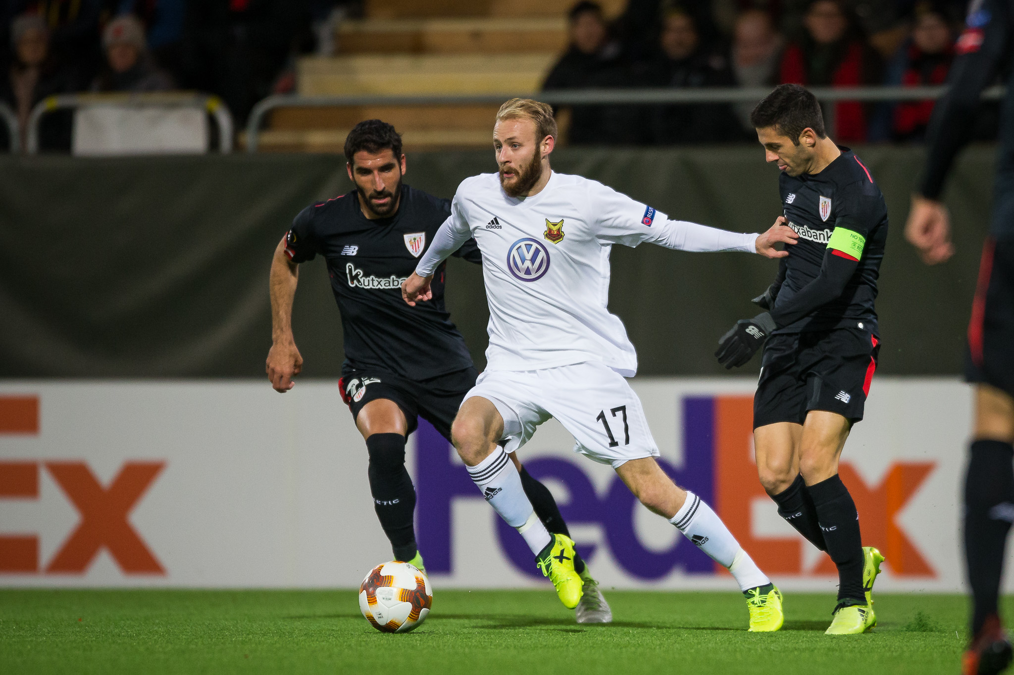 Ostersunds' Curtis Edwards playing against Athletic Bilbao (Johan Axelsson/Ostersunds)