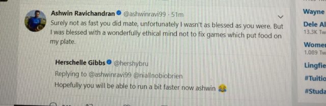 The tweet that Ashwin posted and then deleted