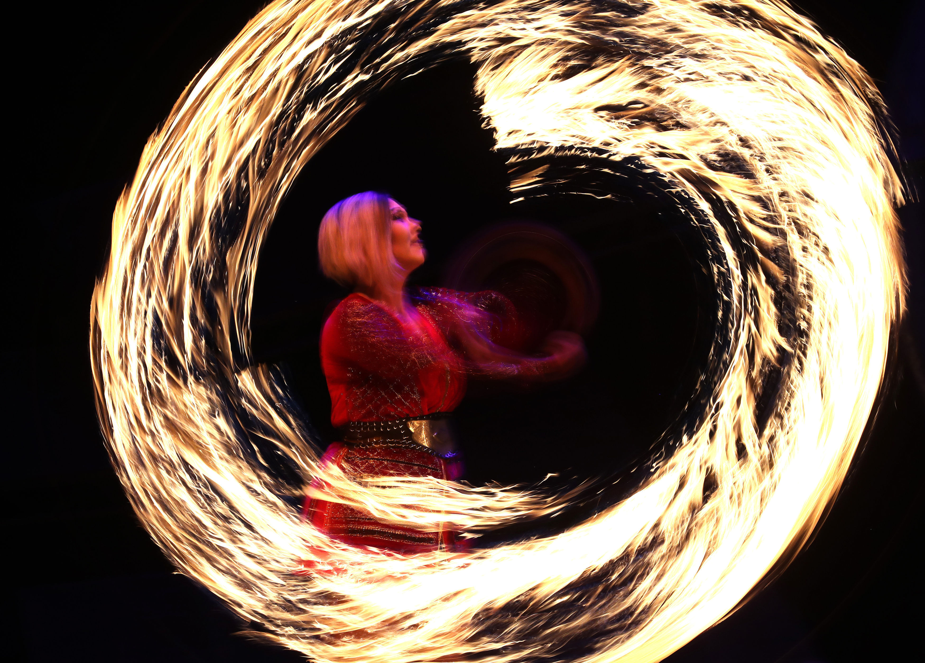 Gabriel produces a ring of fire at the Festival Theatre in Edinburgh (Andrew Milligan/PA)